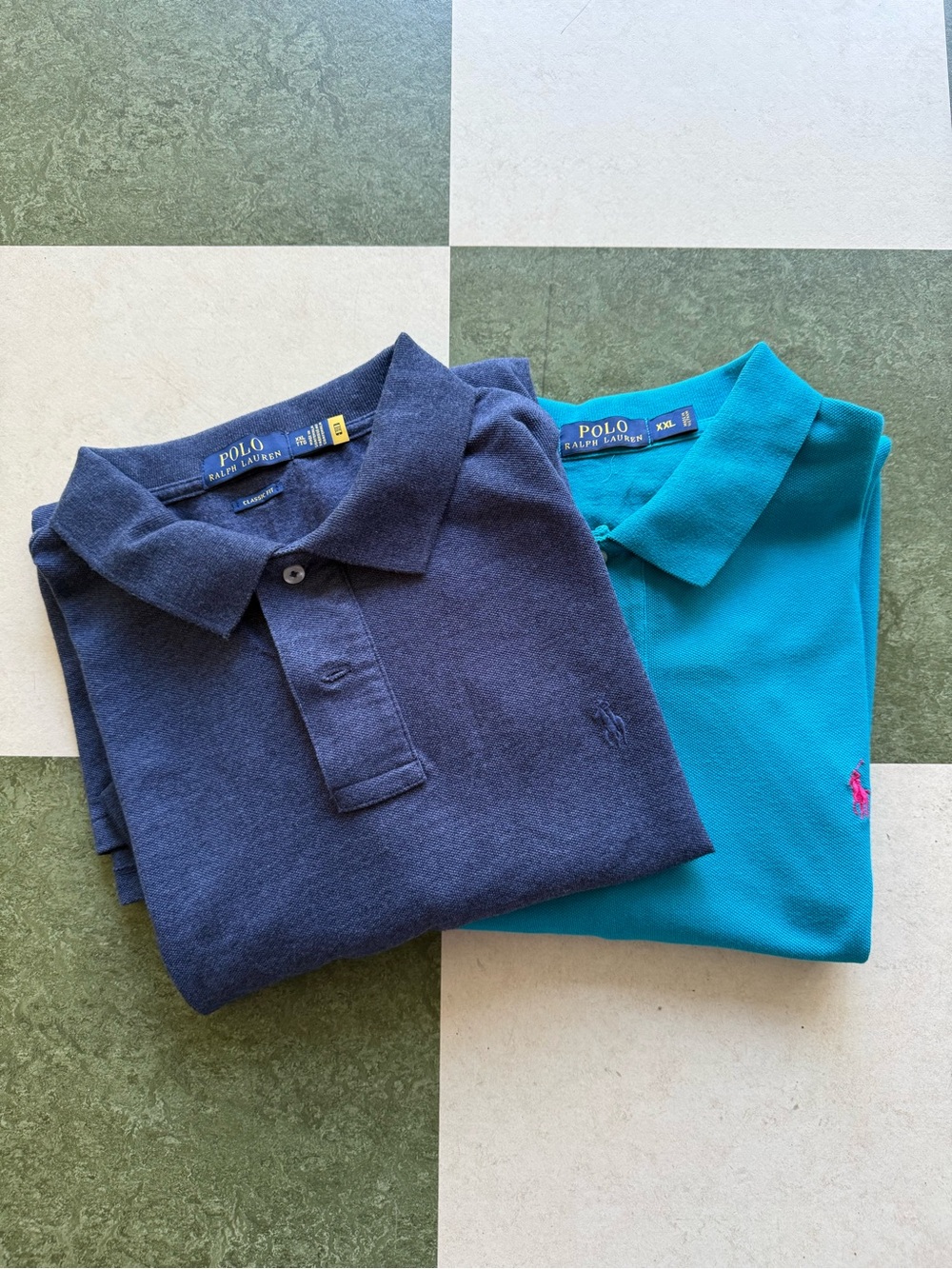 Polo by Ralph Lauren Navy and Teal Blue Short Sleeve Polo Shirt, set of 2